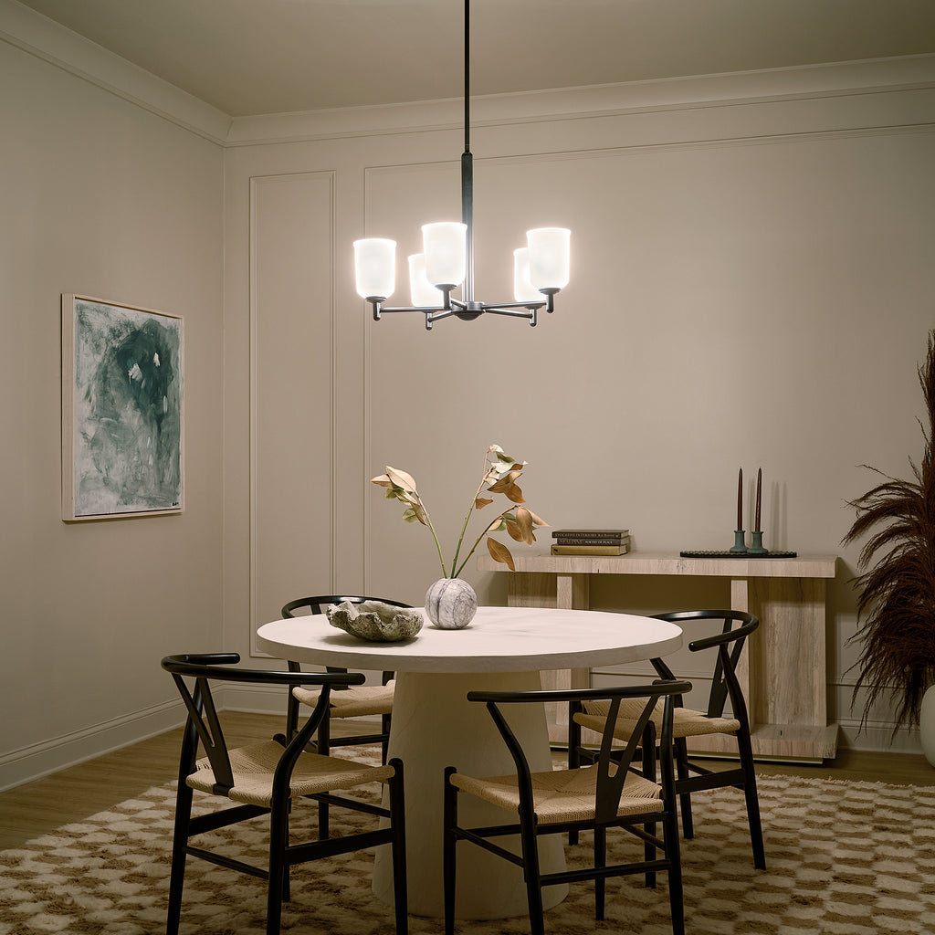 KICHLER 43671BK Shailene 18.25" 5 Light Chandelier With Satin Etched Glass In Brushed Nickel