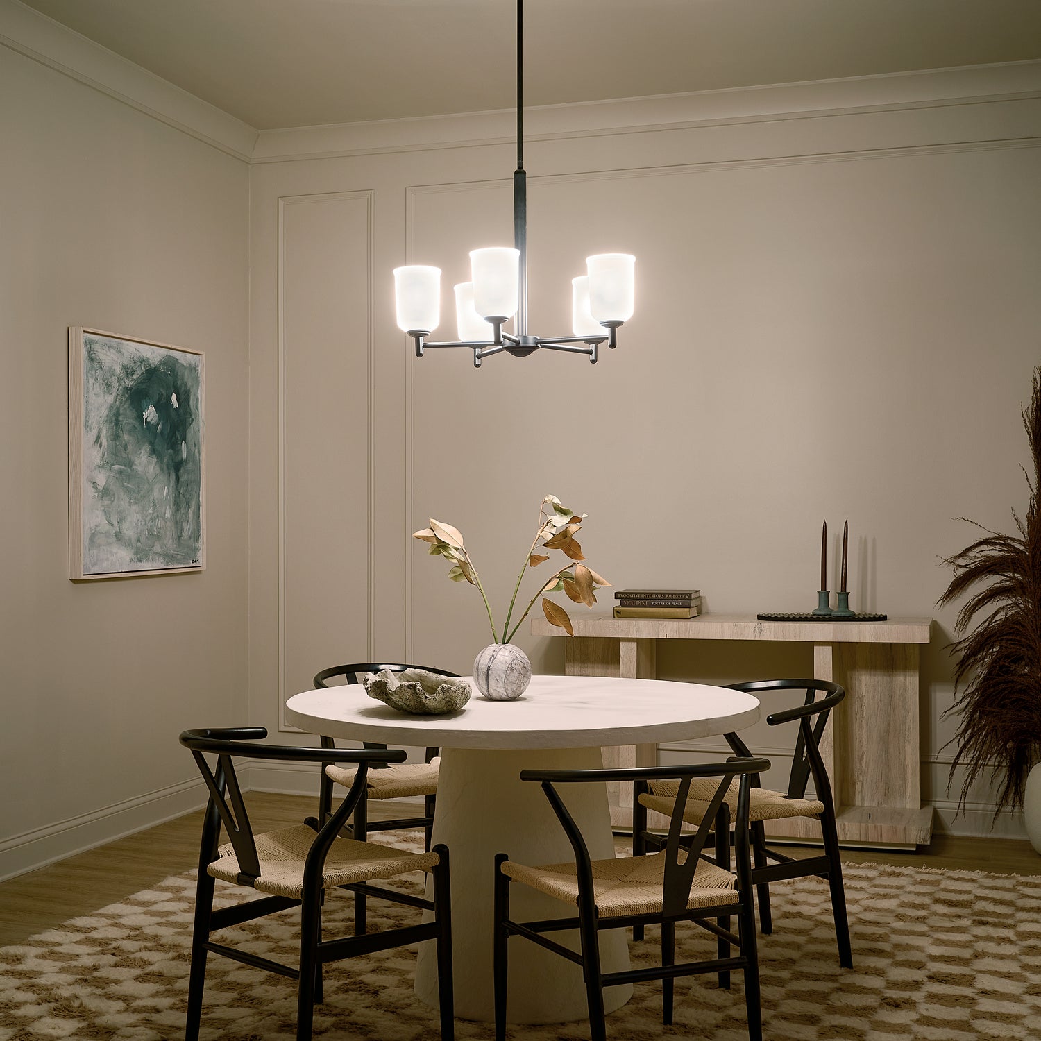 KICHLER 43671BK Shailene 18.25" 5 Light Chandelier With Satin Etched Glass In Brushed Nickel