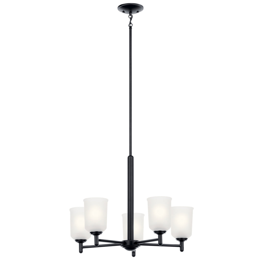 KICHLER 43671BK Shailene 18.25" 5 Light Chandelier With Satin Etched Glass In Brushed Nickel