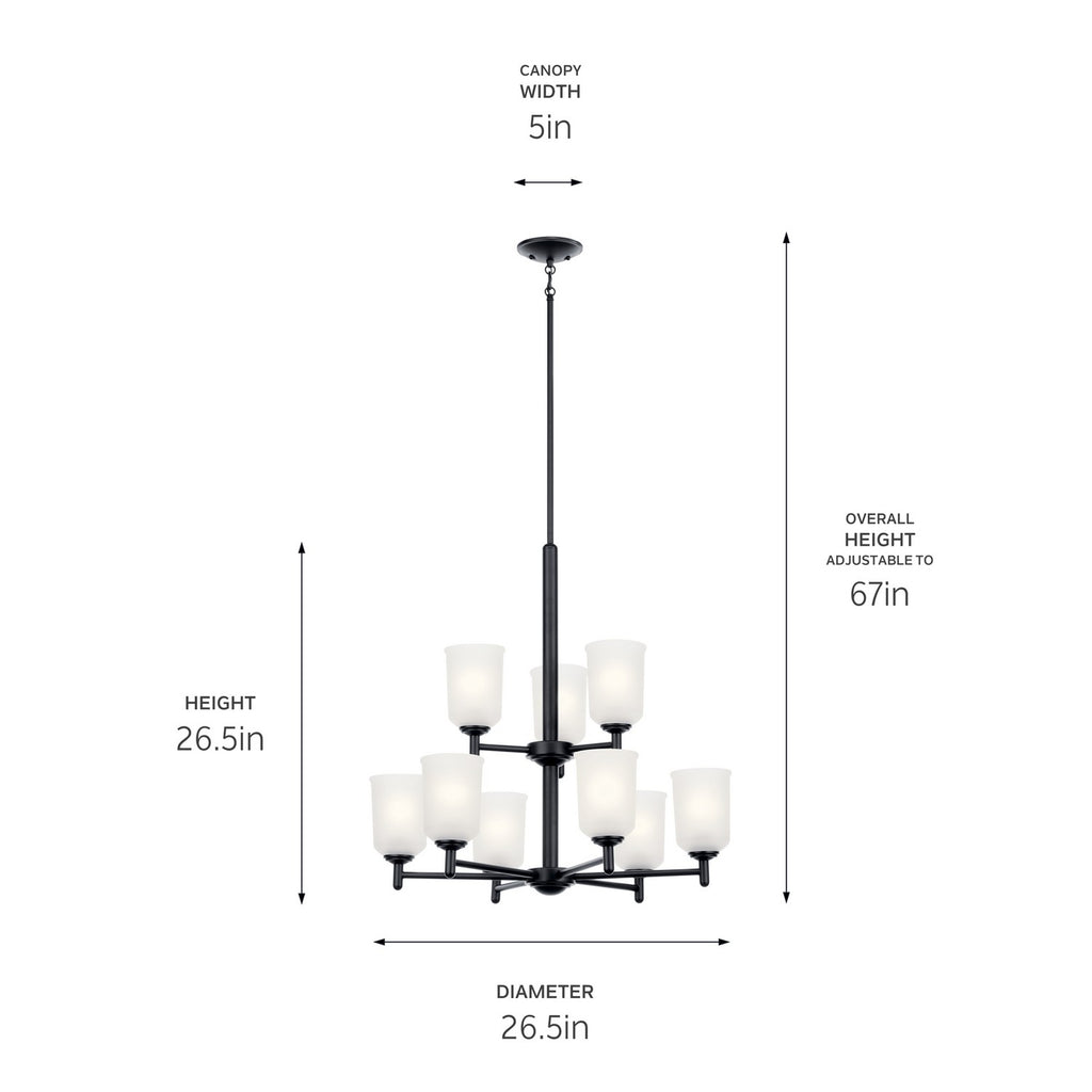 KICHLER 43672BK Shailene 26.5" 9 Light 2 Tier Chandelier With Satin Etched Glass In Brushed Nickel