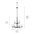 KICHLER 43672BK Shailene 26.5" 9 Light 2 Tier Chandelier With Satin Etched Glass In Brushed Nickel