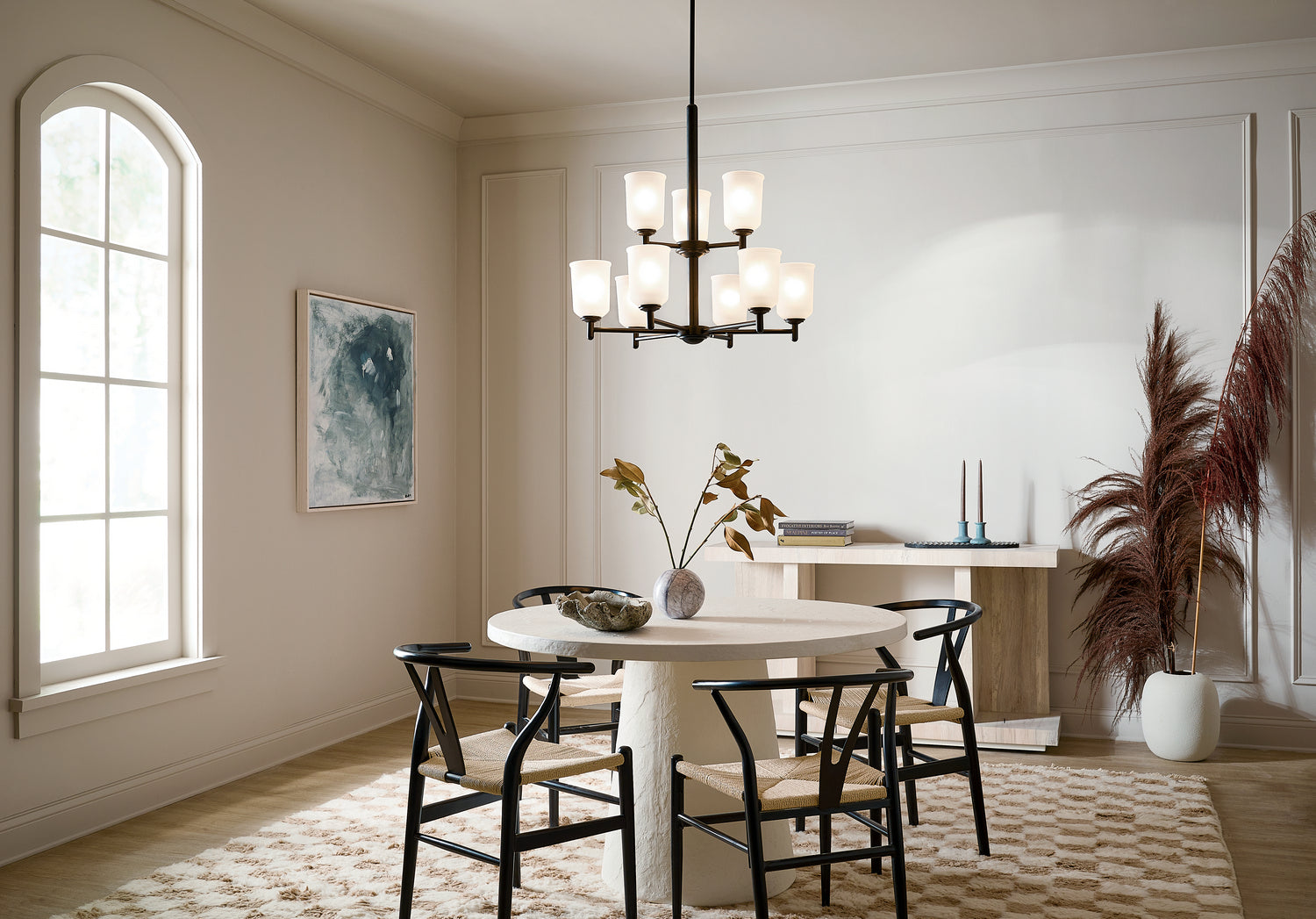 KICHLER 43672BK Shailene 26.5" 9 Light 2 Tier Chandelier With Satin Etched Glass In Brushed Nickel