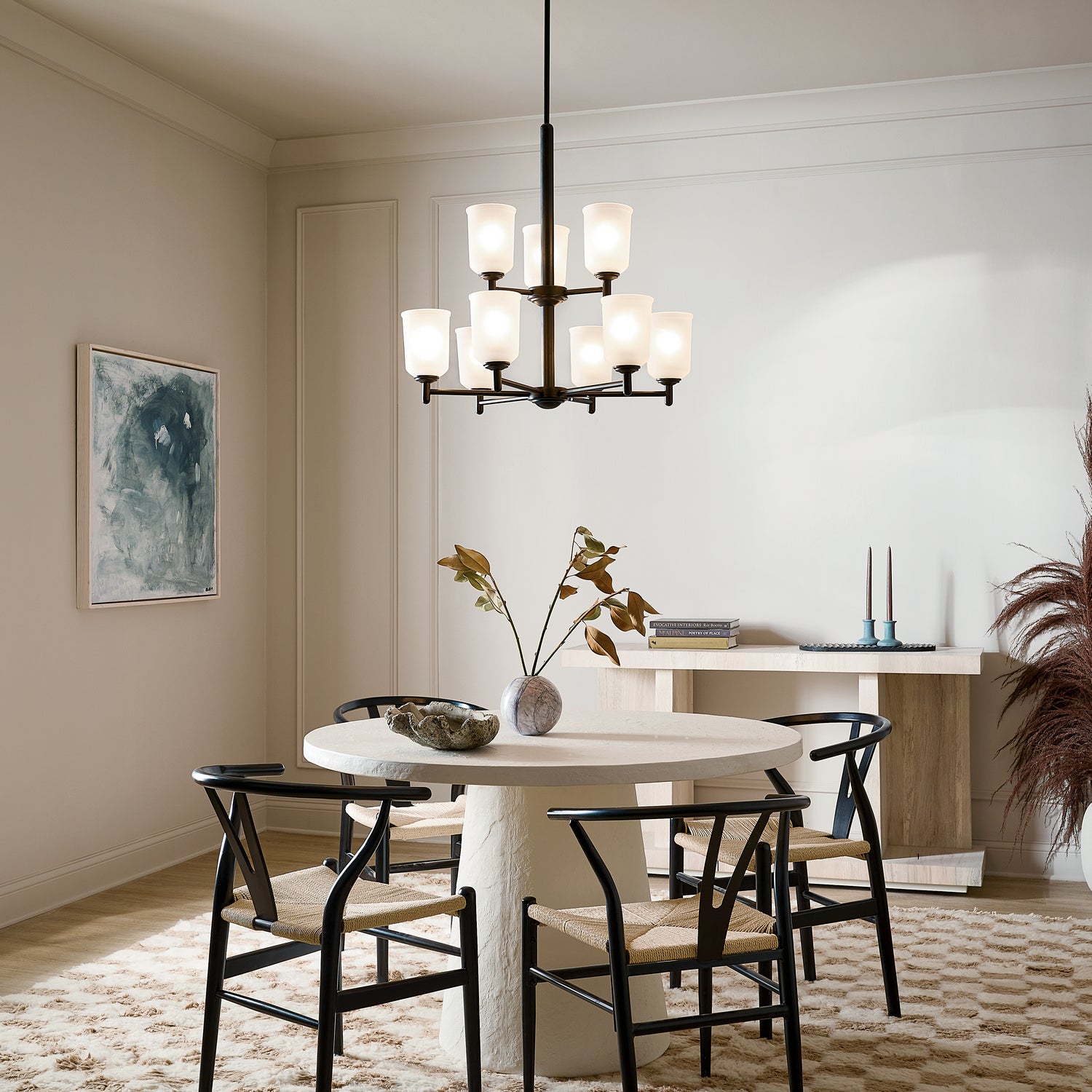 KICHLER 43672BK Shailene 26.5" 9 Light 2 Tier Chandelier With Satin Etched Glass In Brushed Nickel