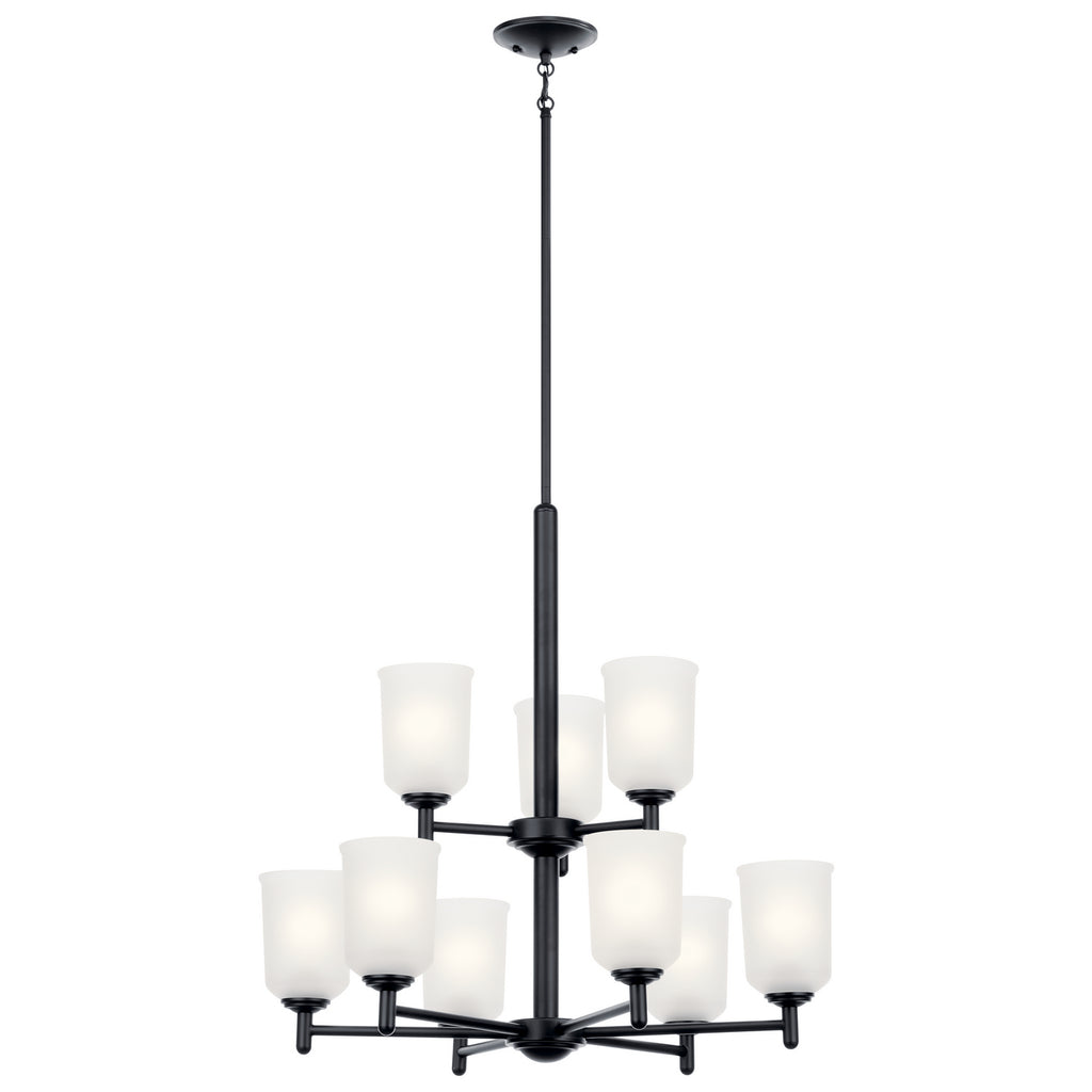 KICHLER 43672BK Shailene 26.5" 9 Light 2 Tier Chandelier With Satin Etched Glass In Brushed Nickel