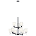 KICHLER 43672BK Shailene 26.5" 9 Light 2 Tier Chandelier With Satin Etched Glass In Brushed Nickel