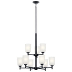 KICHLER 43672BK Shailene 26.5" 9 Light 2 Tier Chandelier With Satin Etched Glass In Brushed Nickel