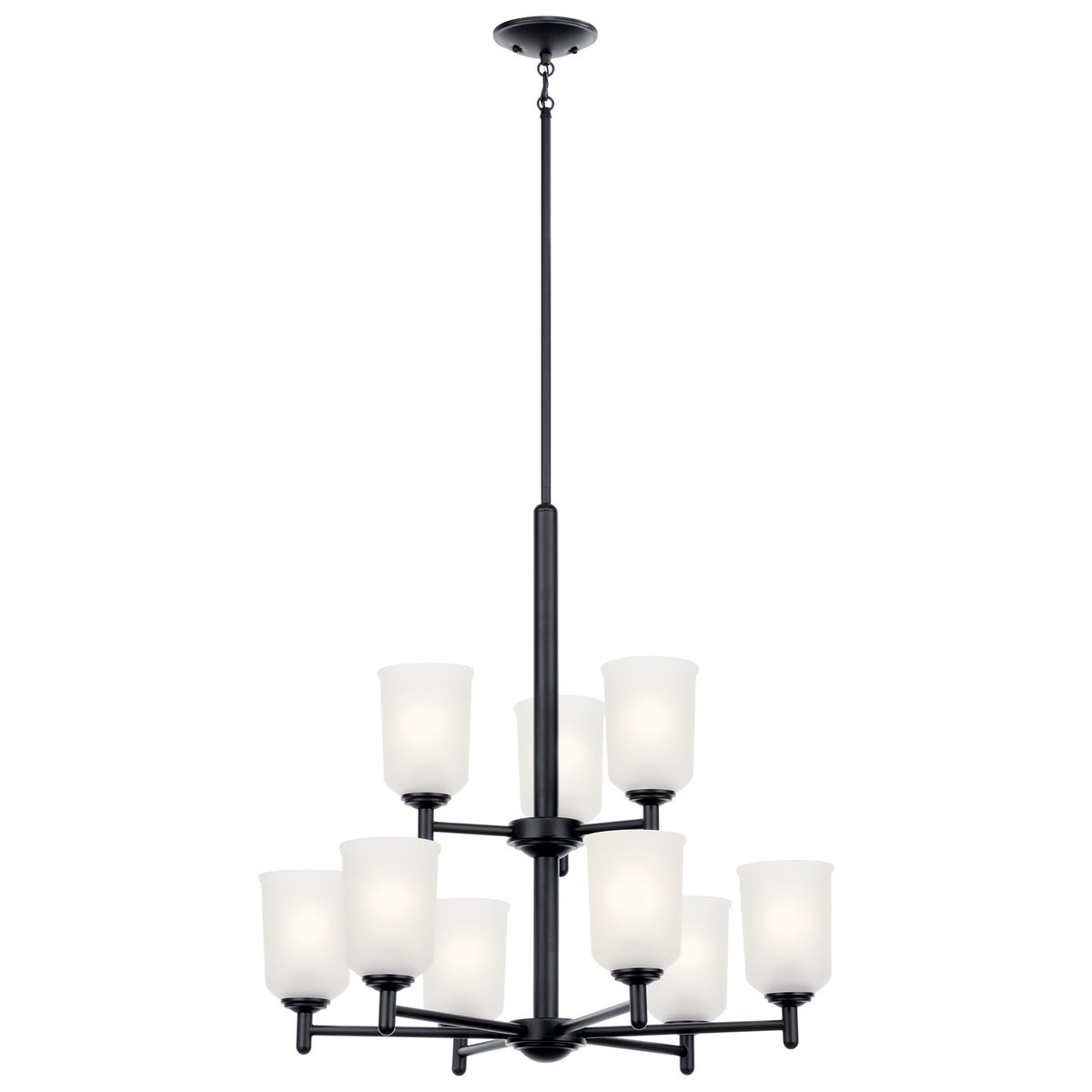 KICHLER 43672BK Shailene 26.5" 9 Light 2 Tier Chandelier With Satin Etched Glass In Brushed Nickel