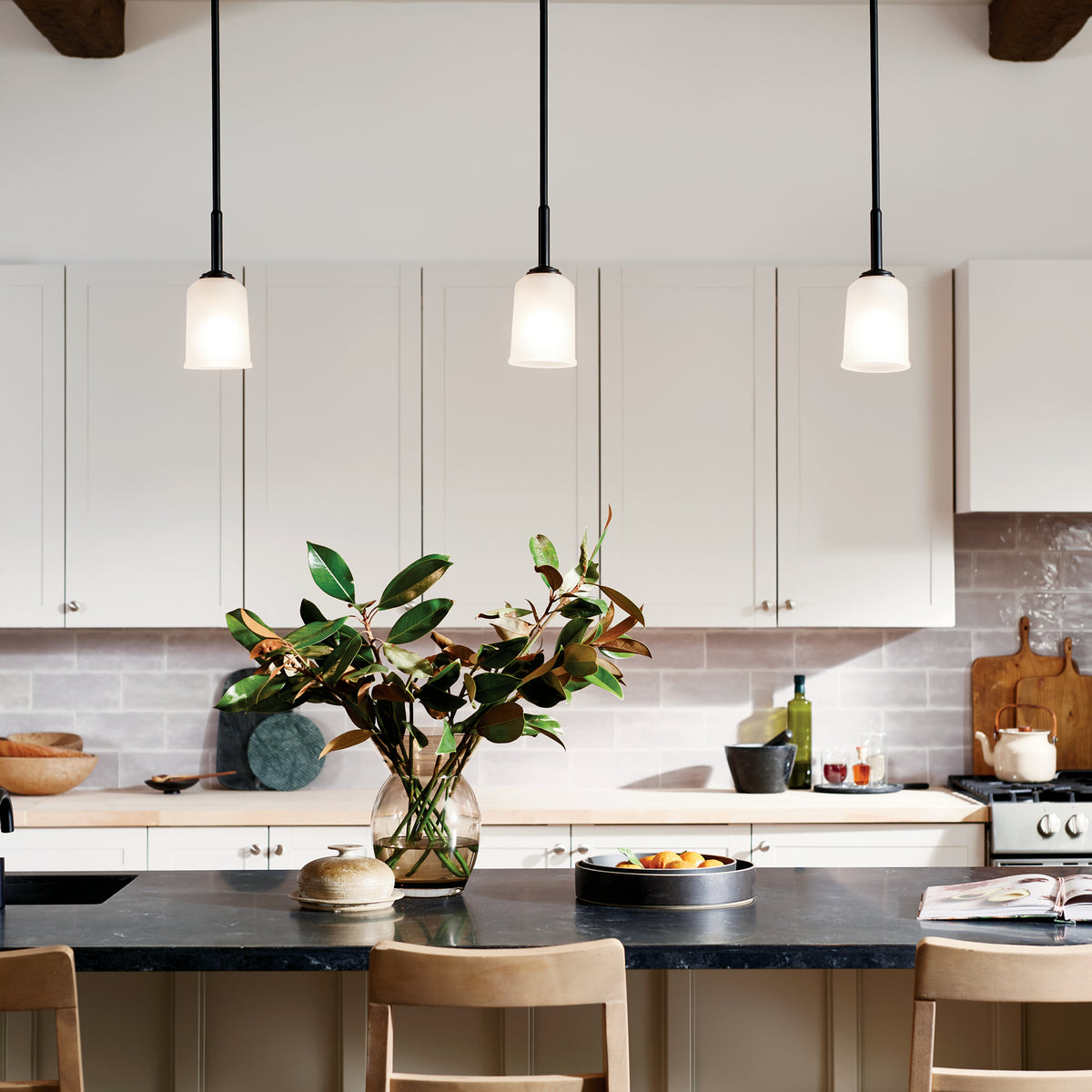 KICHLER 43674BK Shailene 11" 1 Light Mini Pendant With Satin Etched Glass In Brushed Nickel