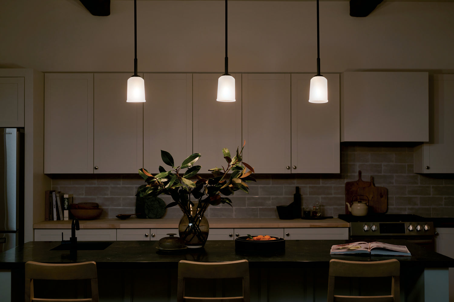 KICHLER 43674BK Shailene 11" 1 Light Mini Pendant With Satin Etched Glass In Brushed Nickel