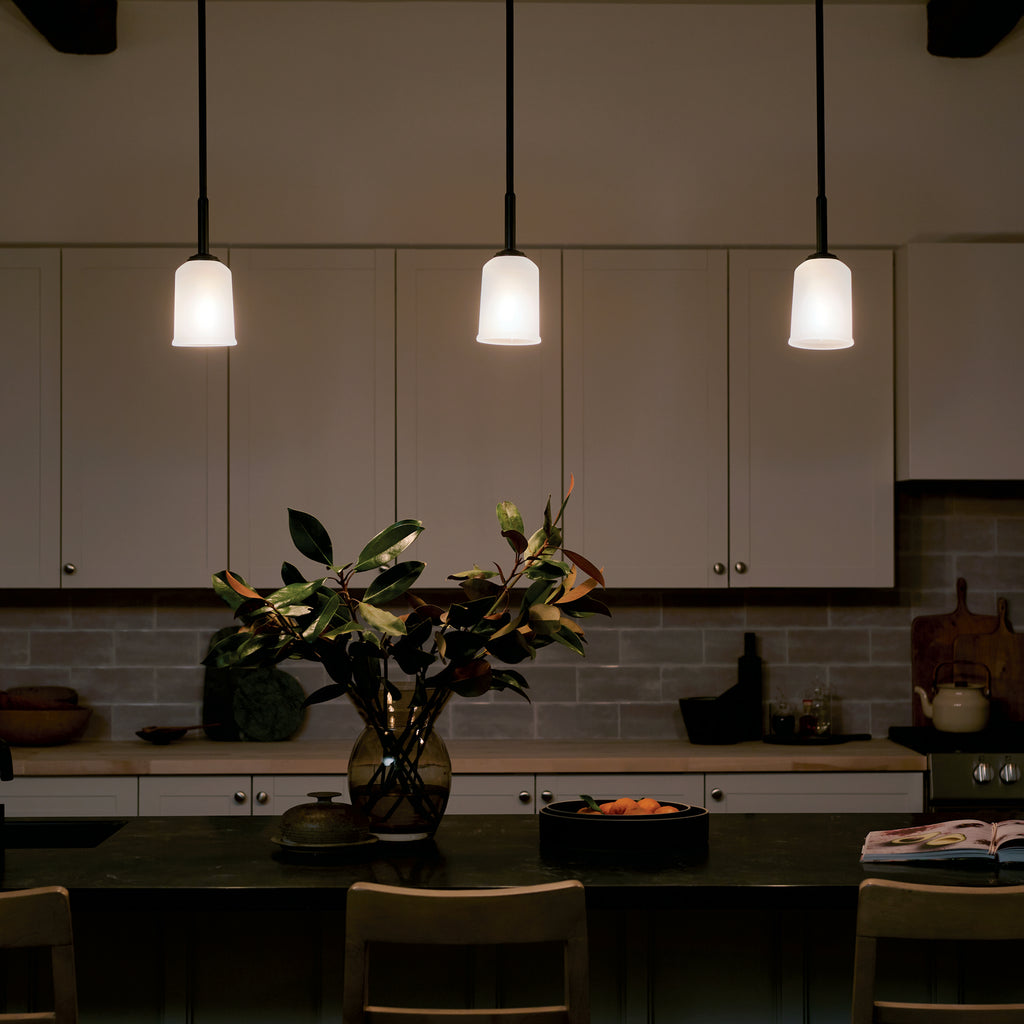 KICHLER 43674BK Shailene 11" 1 Light Mini Pendant With Satin Etched Glass In Brushed Nickel