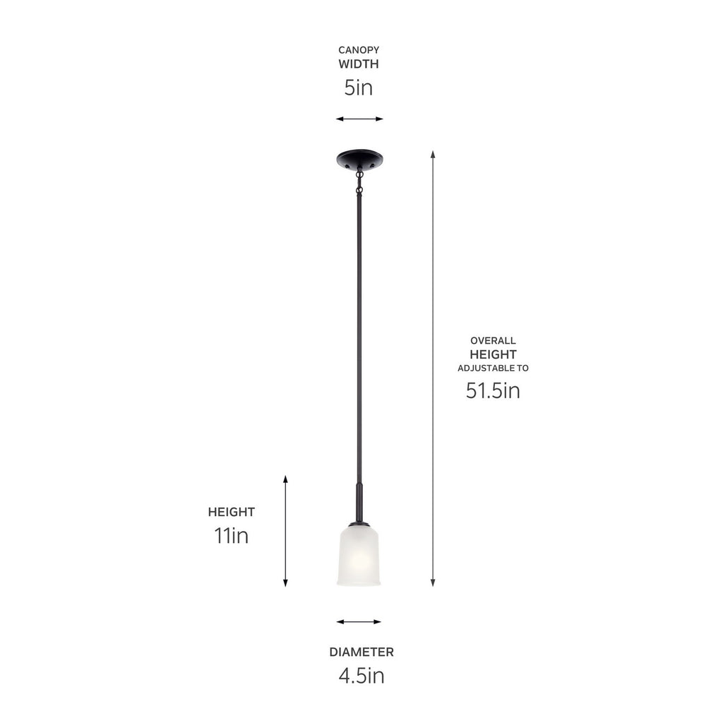 KICHLER 43674BK Shailene 11" 1 Light Mini Pendant With Satin Etched Glass In Brushed Nickel