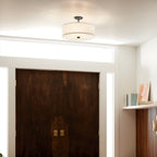 KICHLER 43675BK Shailene 14" 3 Light Round Semi Flush With Satin Etched White Diffuser And White Microfiber Shade In Brushed Nickel