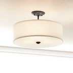 KICHLER 43675BK Shailene 14" 3 Light Round Semi Flush With Satin Etched White Diffuser And White Microfiber Shade In Brushed Nickel