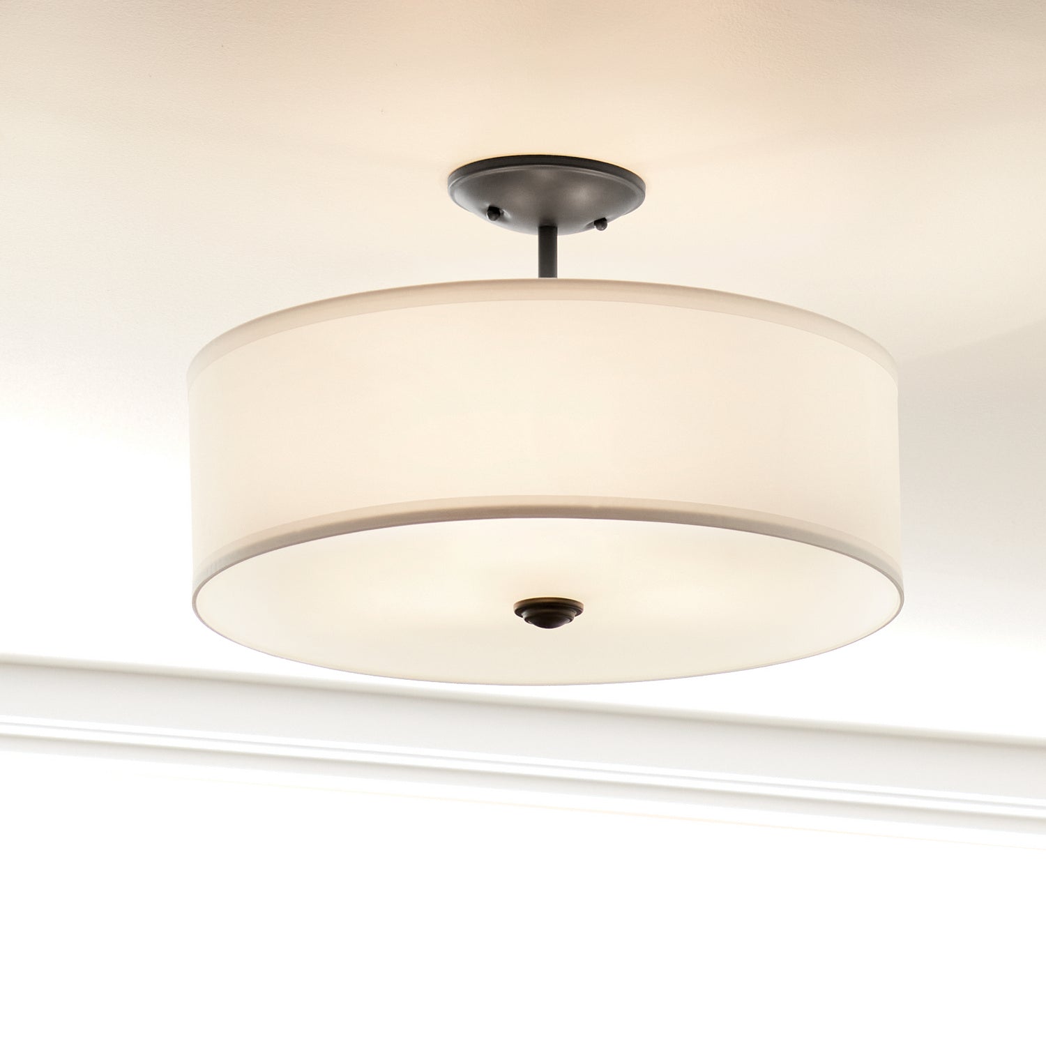 KICHLER 43675BK Shailene 14" 3 Light Round Semi Flush With Satin Etched White Diffuser And White Microfiber Shade In Brushed Nickel
