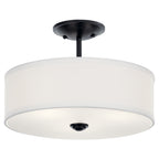 KICHLER 43675BK Shailene 14" 3 Light Round Semi Flush With Satin Etched White Diffuser And White Microfiber Shade In Brushed Nickel