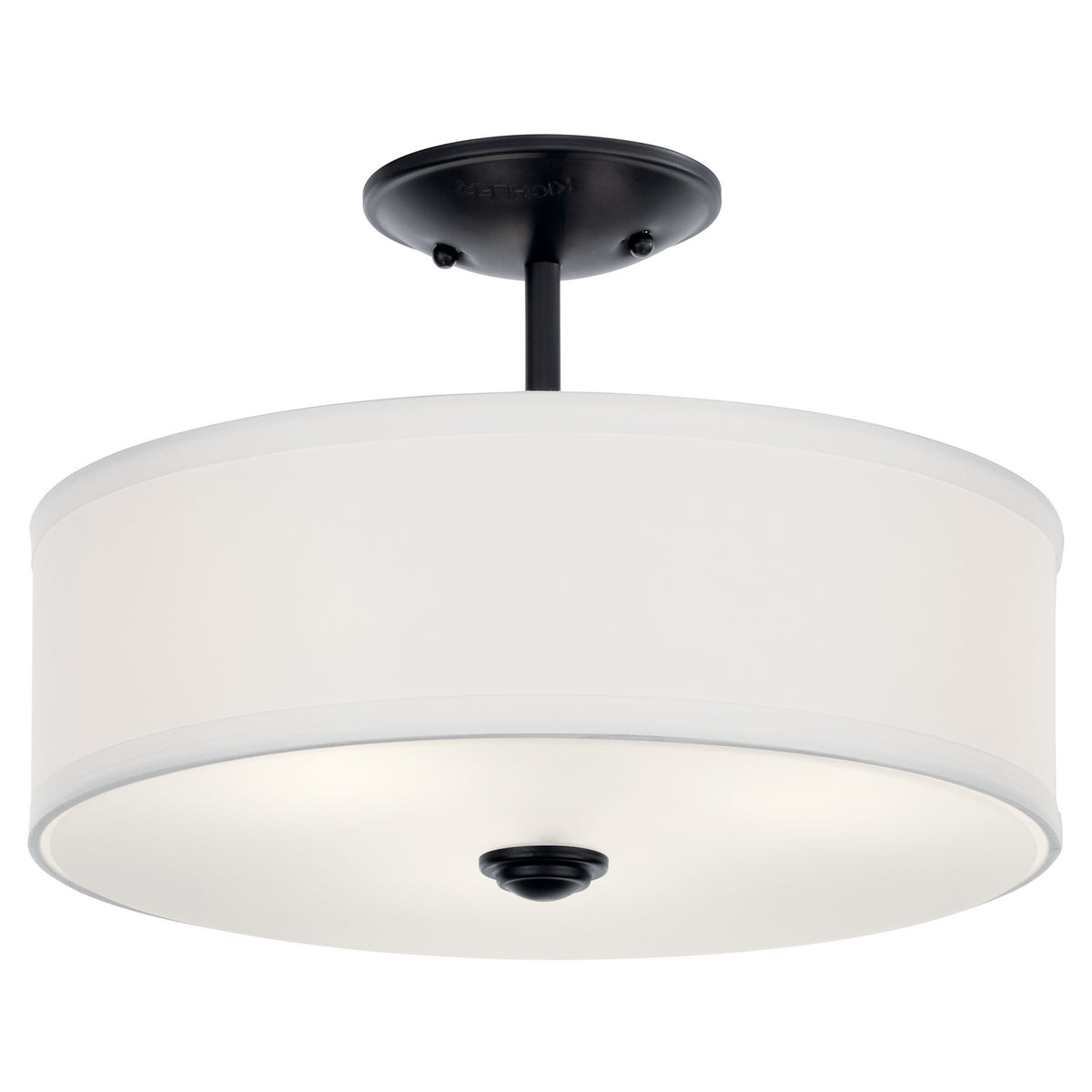 KICHLER 43675BK Shailene 14" 3 Light Round Semi Flush With Satin Etched White Diffuser And White Microfiber Shade In Brushed Nickel