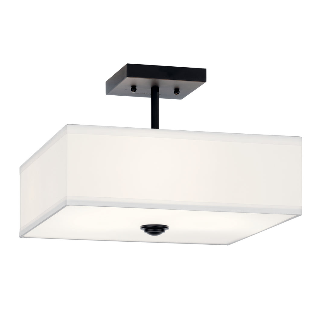 KICHLER 43691BK Shailene 14" 3 Light Square Semi Flush With Satin Etched White Diffuser And White Microfiber Shade In Brushed Nickel