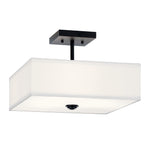 KICHLER 43691BK Shailene 14" 3 Light Square Semi Flush With Satin Etched White Diffuser And White Microfiber Shade In Brushed Nickel