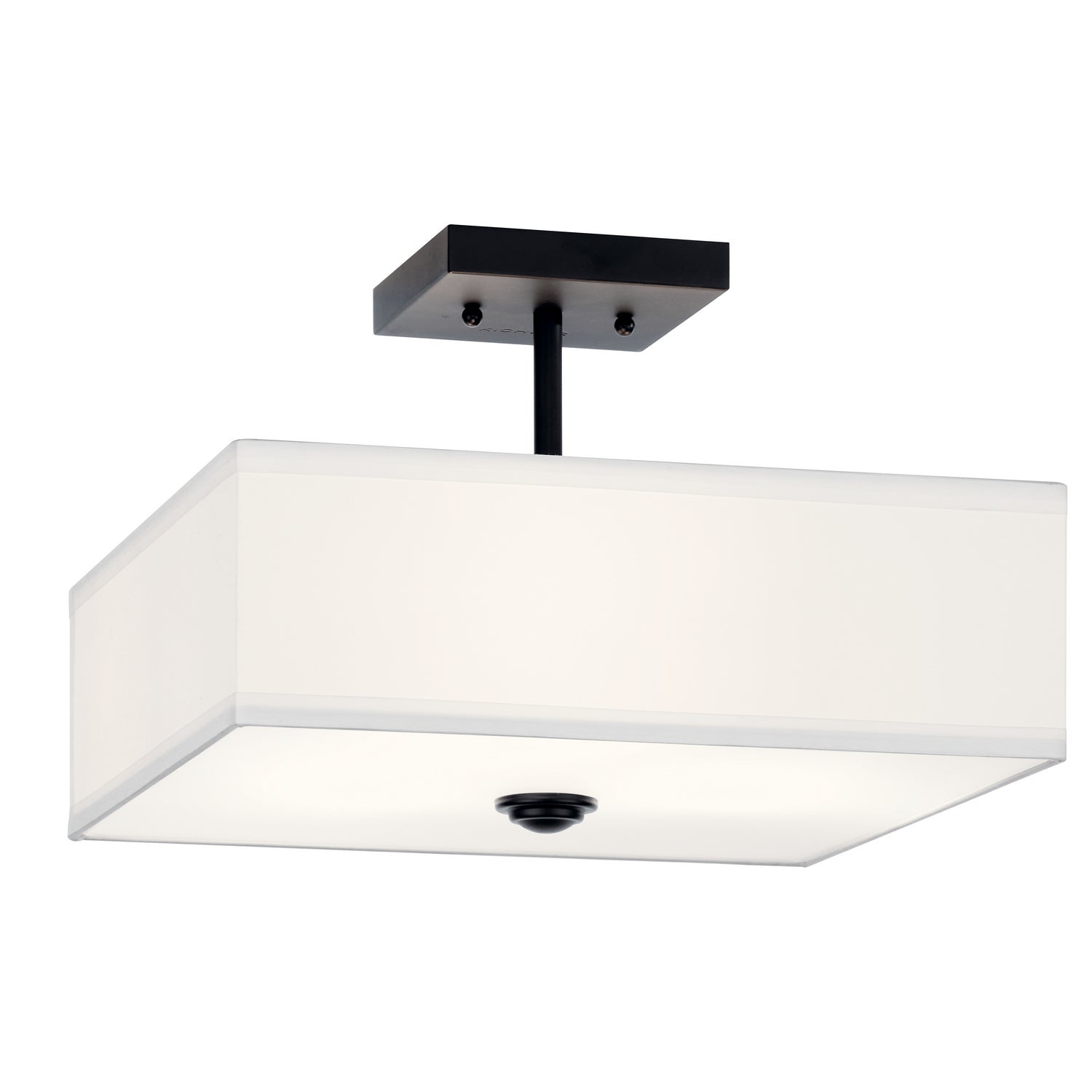 KICHLER 43691BK Shailene 14" 3 Light Square Semi Flush With Satin Etched White Diffuser And White Microfiber Shade In Brushed Nickel