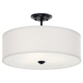 KICHLER 43692BK Shailene 18" 3 Light Round Semi Flush With Satin Etched White Diffuser And White Microfiber Shade In Brushed Nickel