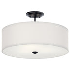 KICHLER 43692BK Shailene 18" 3 Light Round Semi Flush With Satin Etched White Diffuser And White Microfiber Shade In Brushed Nickel