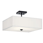 KICHLER 43693BK Shailene 18" 3 Light Square Semi Flush With Satin Etched White Diffuser And White Microfiber Shade In Brushed Nickel