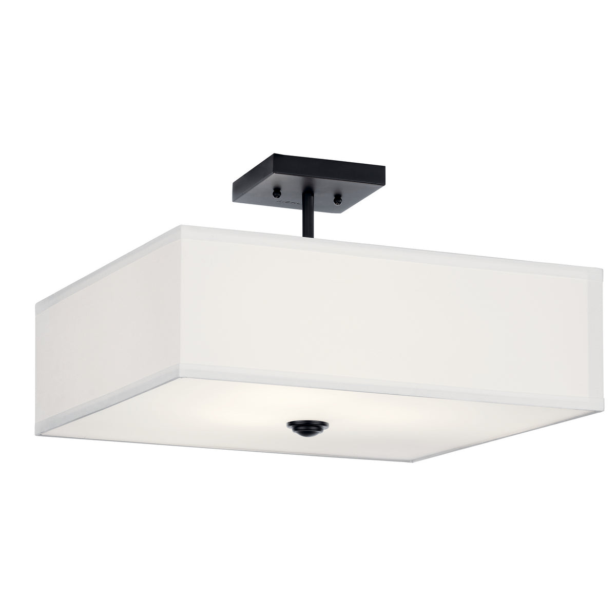KICHLER 43693BK Shailene 18" 3 Light Square Semi Flush With Satin Etched White Diffuser And White Microfiber Shade In Brushed Nickel