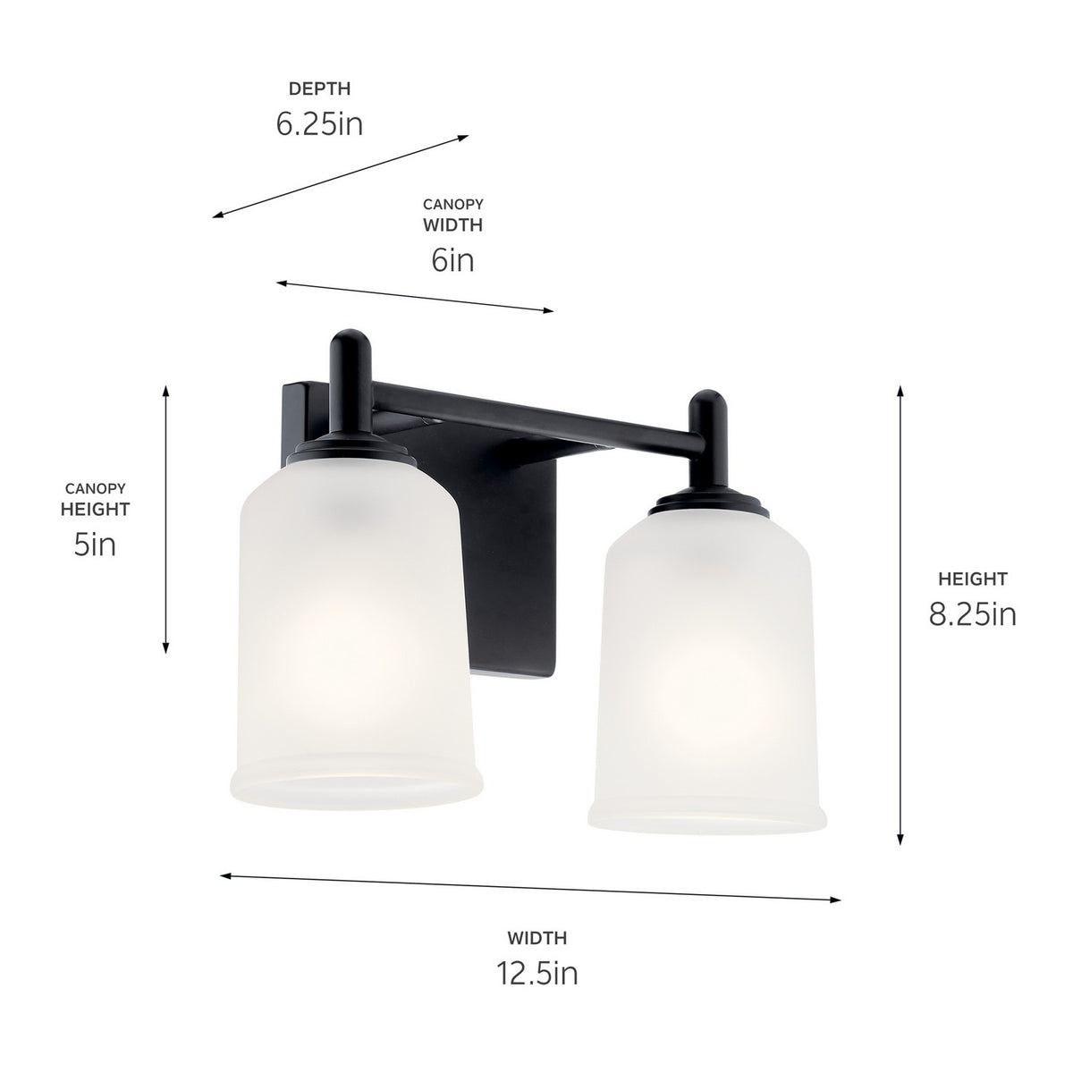 KICHLER 45573BK Shailene 12.5" 2 Light Vanity Light With Satin Etched Glass In Brushed Nickel