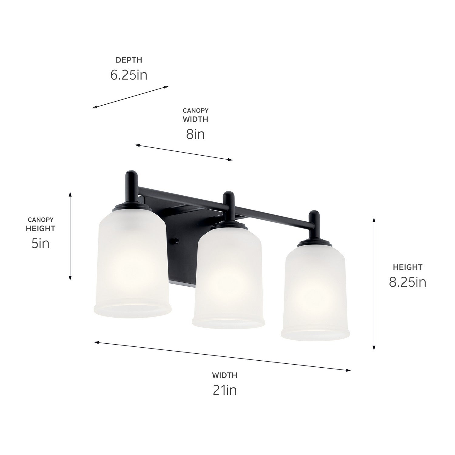 KICHLER 45574BK Shailene 21" 3 Light Vanity Light With Satin Etched Glass In Olde Bronze