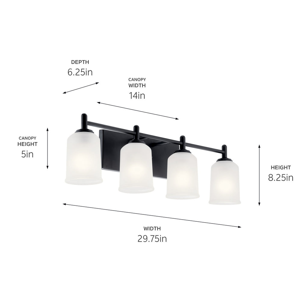 KICHLER 45575BK Shailene 29.5" 4 Light Vanity Light With Satin Etched Glass In Brushed Nickel