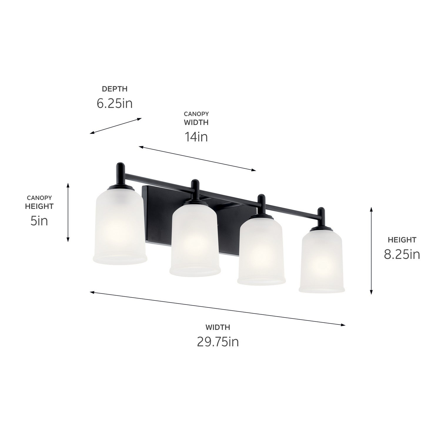 KICHLER 45575BK Shailene 29.5" 4 Light Vanity Light With Satin Etched Glass In Brushed Nickel