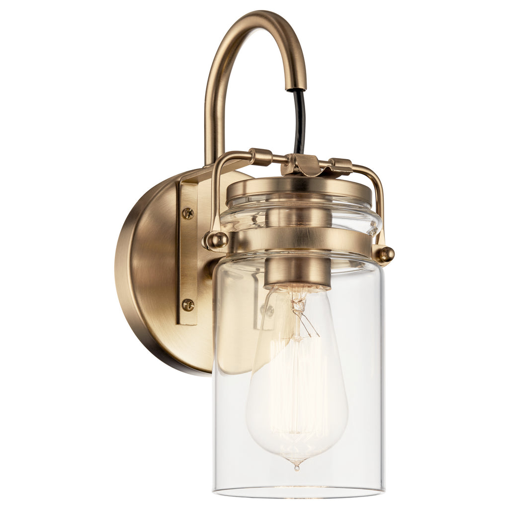 KICHLER 45576CPZ Brinley 11.5" 1 Light Wall Sconce With Clear Glass Champagne Bronze