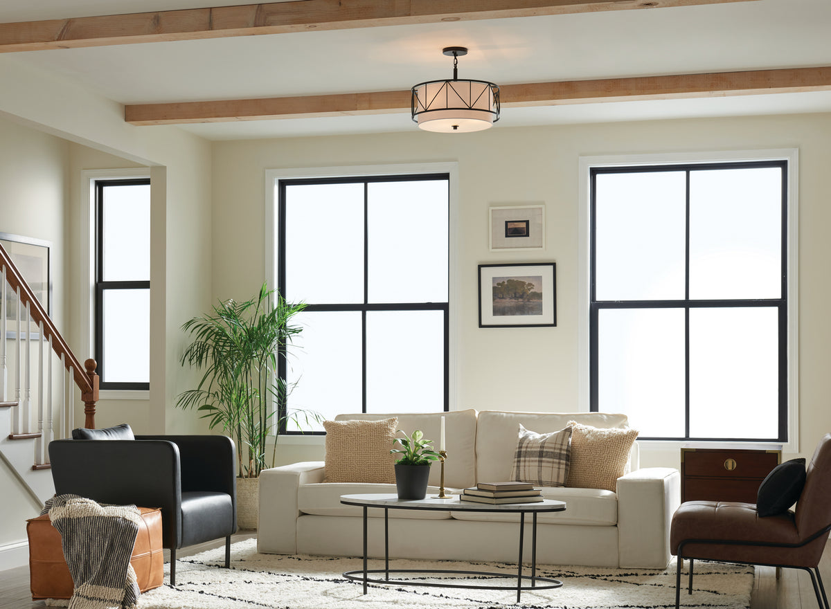 KICHLER 52075BK Birkleigh 18" 3 Light Pendant/Semi Flush Black