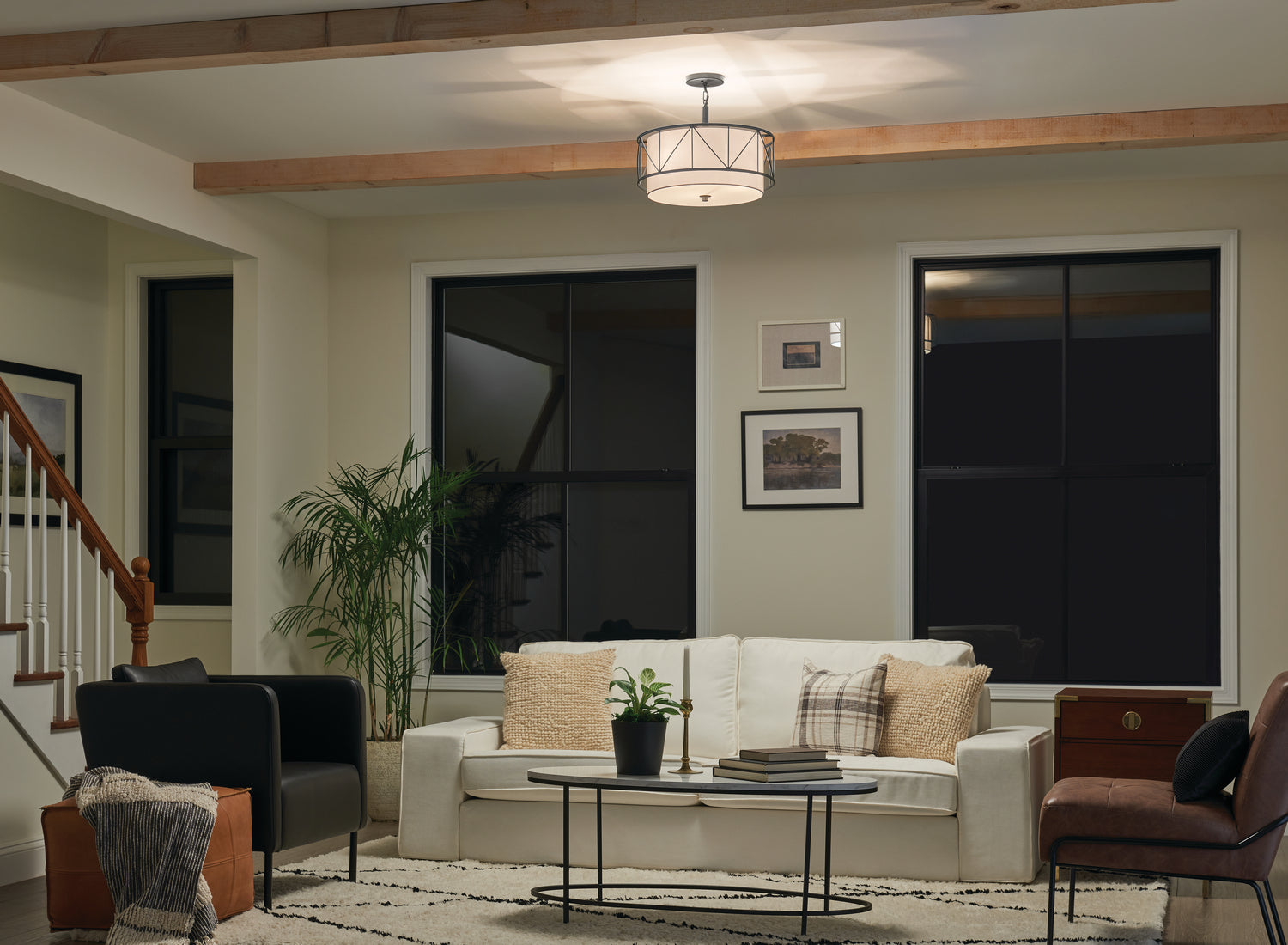 KICHLER 52075BK Birkleigh 18" 3 Light Pendant/Semi Flush Black