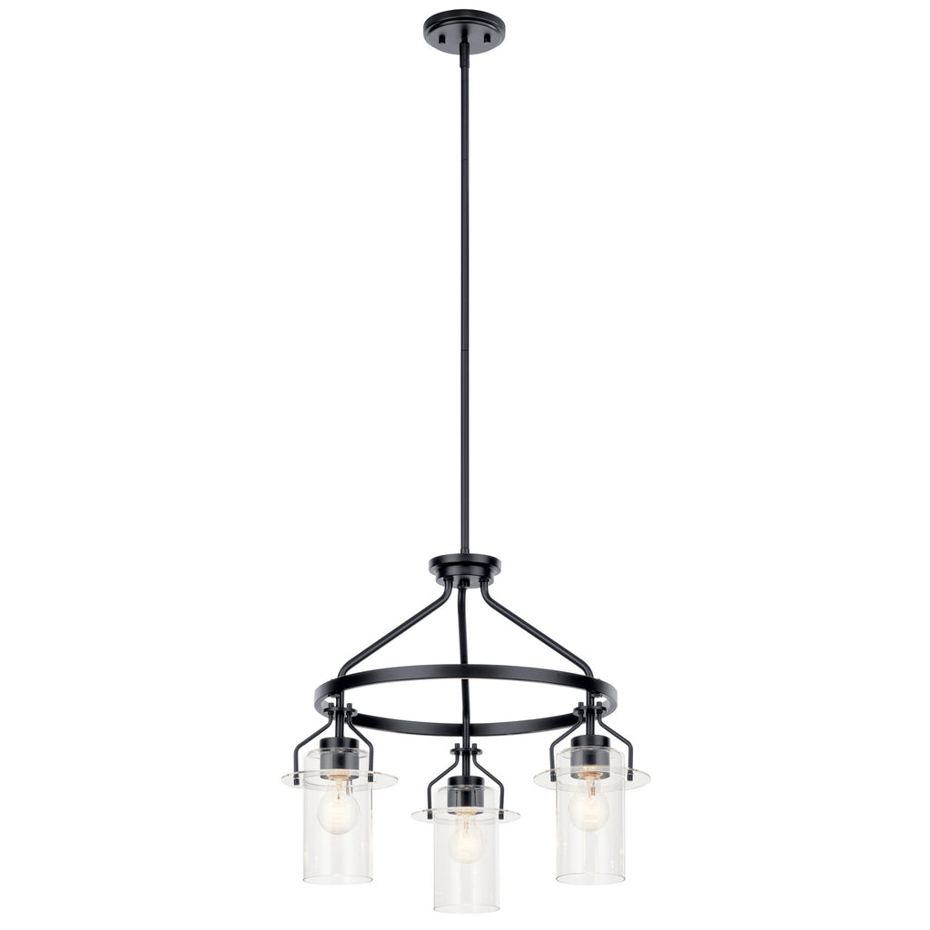 KICHLER 52377BK Everett 22.5 Inch 3 Light Round Chandelier with Clear Glass in Black
