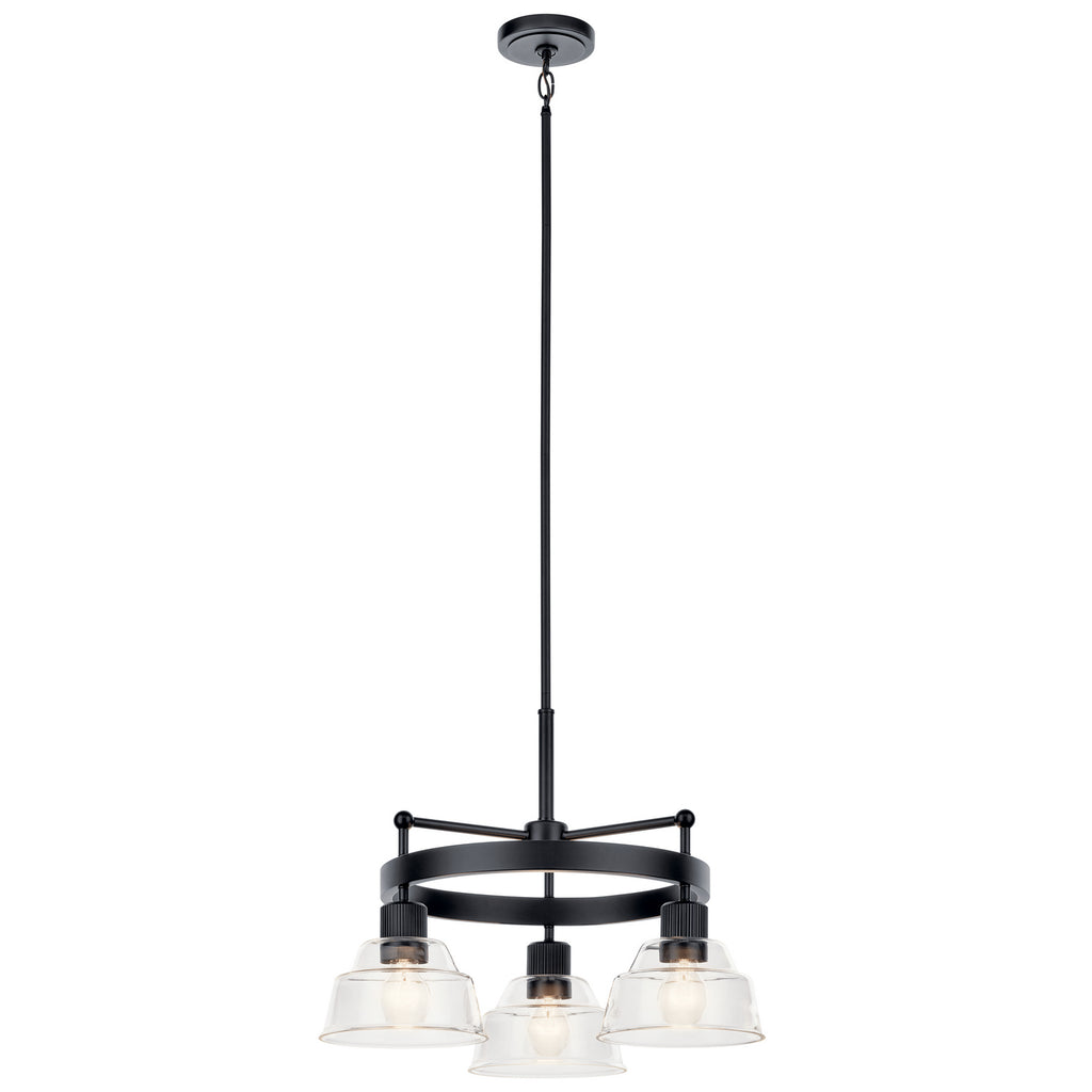 KICHLER 52402BK Eastmont 3 Light Chandelier With Clear Glass Black And Walnut Wood