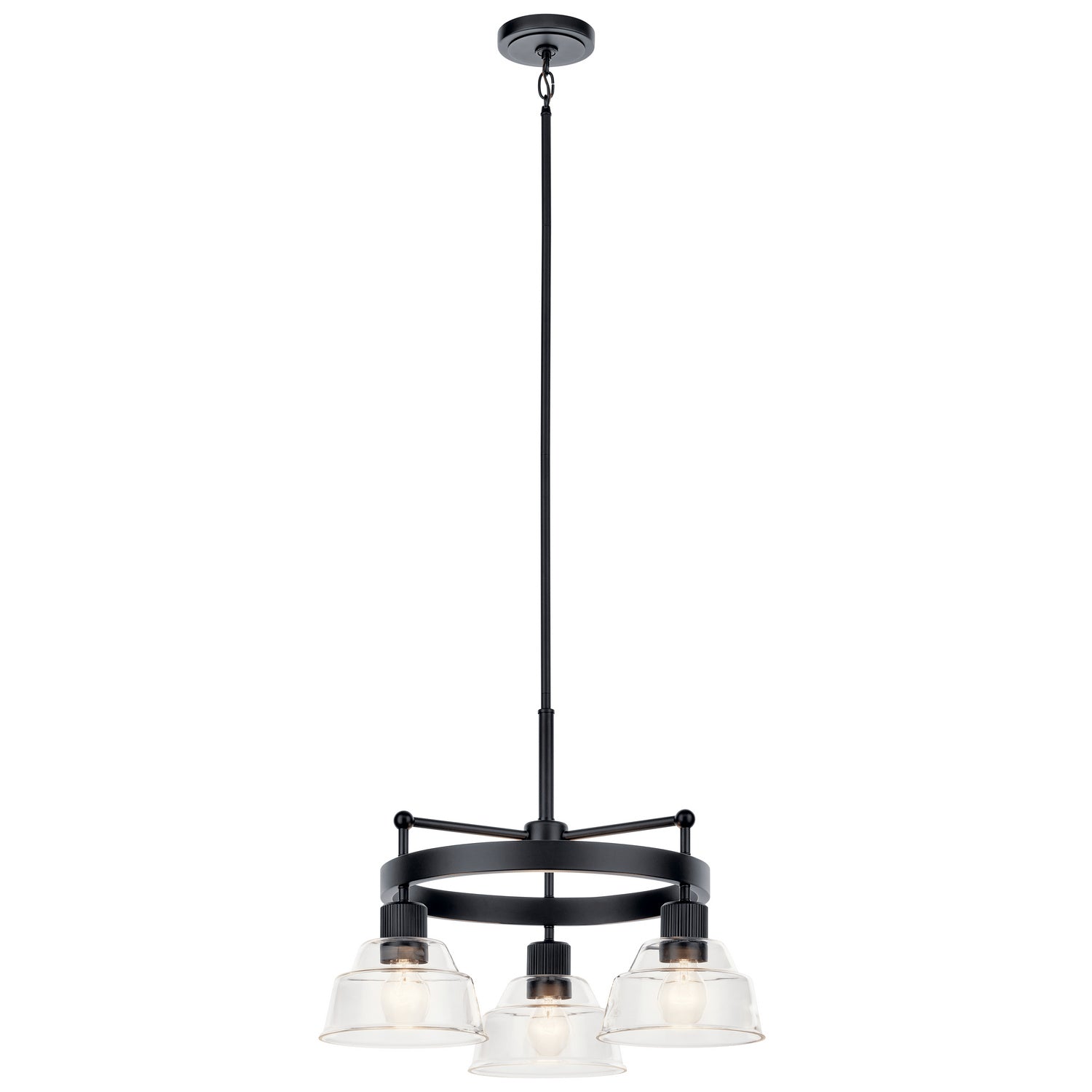 KICHLER 52402BK Eastmont 3 Light Chandelier With Clear Glass Black And Walnut Wood