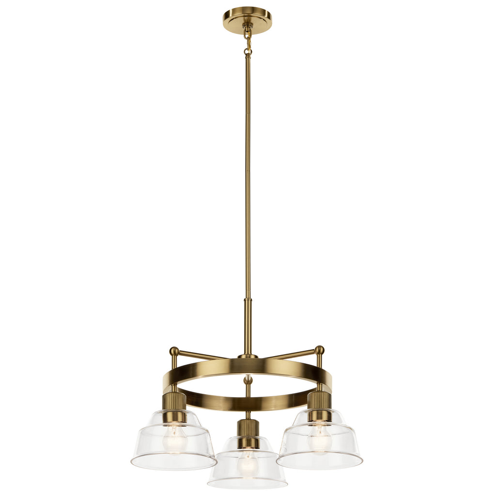 KICHLER 52402BNB Eastmont 3 Light Chandelier With Clear Glass Brushed Natural Brass And Walnut Wood