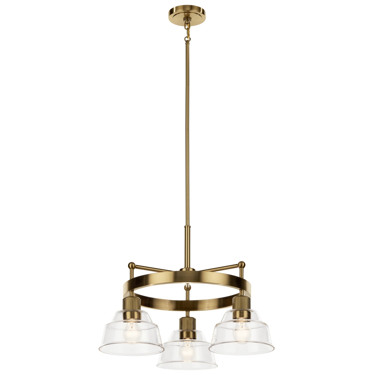 KICHLER 52402BNB Eastmont 3 Light Chandelier With Clear Glass Brushed Natural Brass And Walnut Wood