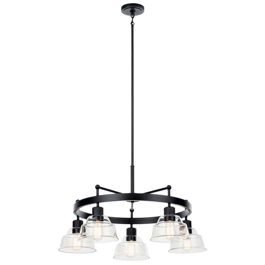 KICHLER 52403BK Eastmont 5 Light Chandelier With Clear Glass Black And Walnut Wood