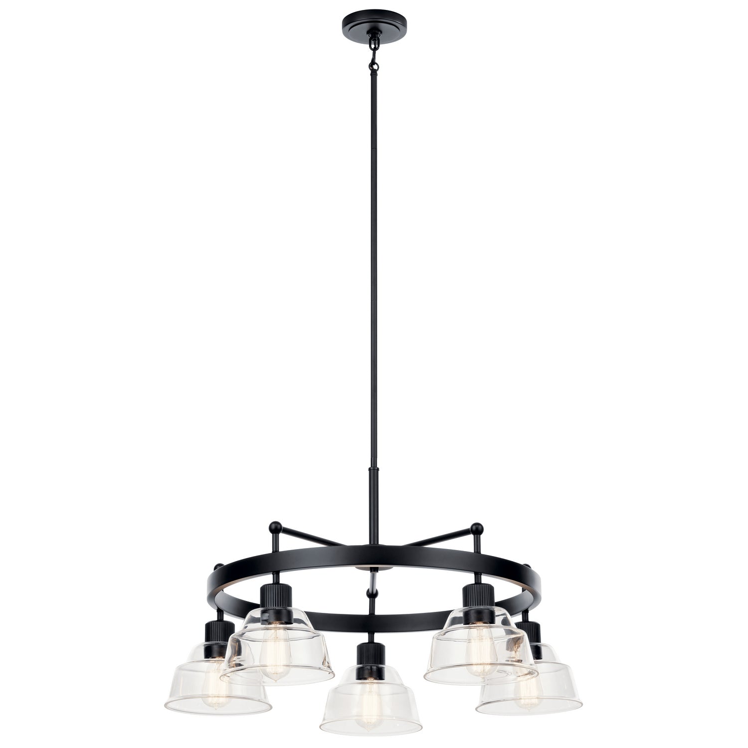 KICHLER 52403BK Eastmont 5 Light Chandelier With Clear Glass Black And Walnut Wood