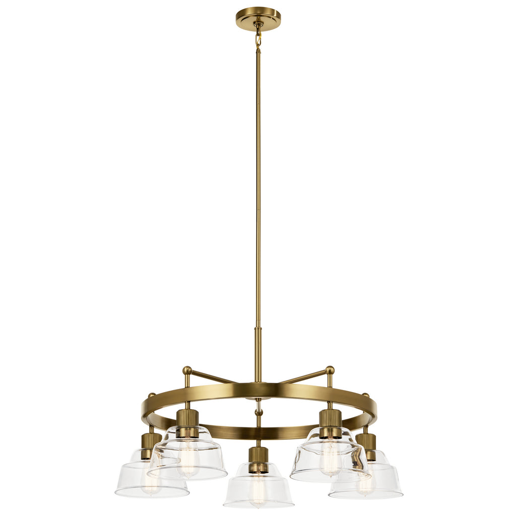 KICHLER 52403BNB Eastmont 5 Light Chandelier With Clear Glass Brushed Natural Brass And Walnut Wood