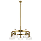 KICHLER 52403BNB Eastmont 5 Light Chandelier With Clear Glass Brushed Natural Brass And Walnut Wood