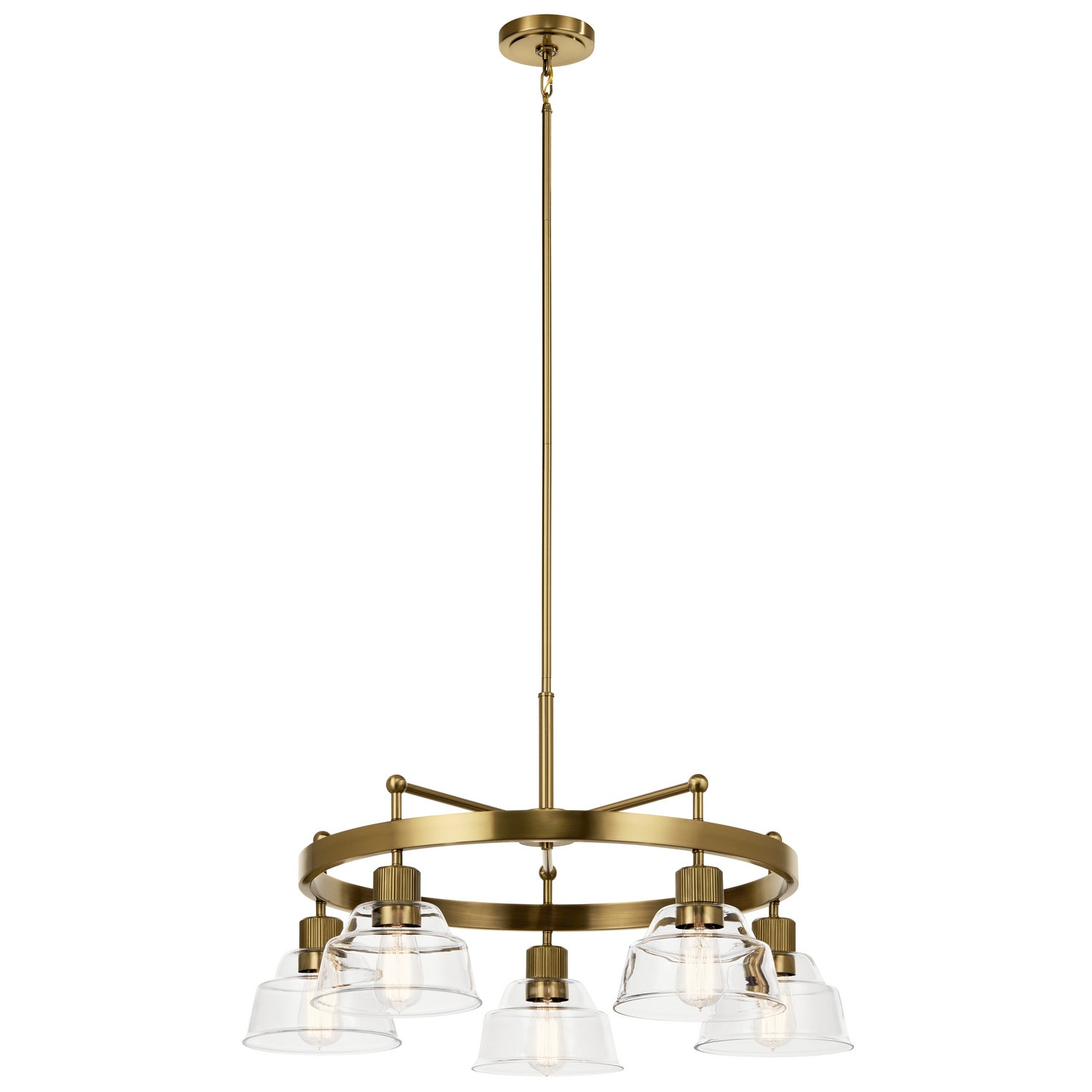 KICHLER 52403BNB Eastmont 5 Light Chandelier With Clear Glass Brushed Natural Brass And Walnut Wood