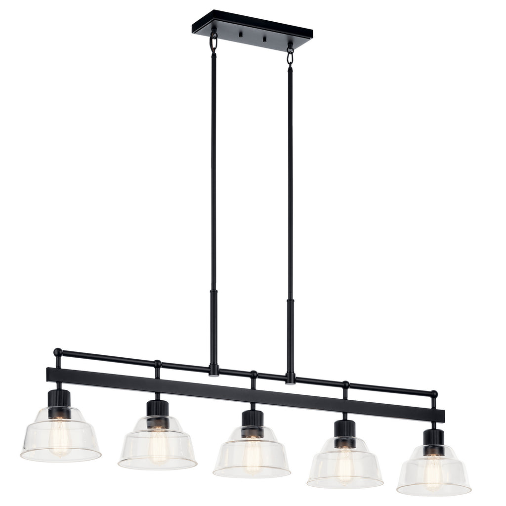 KICHLER 52404BK Eastmont 5 Light Linear Chandelier With Clear Glass Black And Walnut Wood