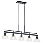 KICHLER 52404BK Eastmont 5 Light Linear Chandelier With Clear Glass Black And Walnut Wood