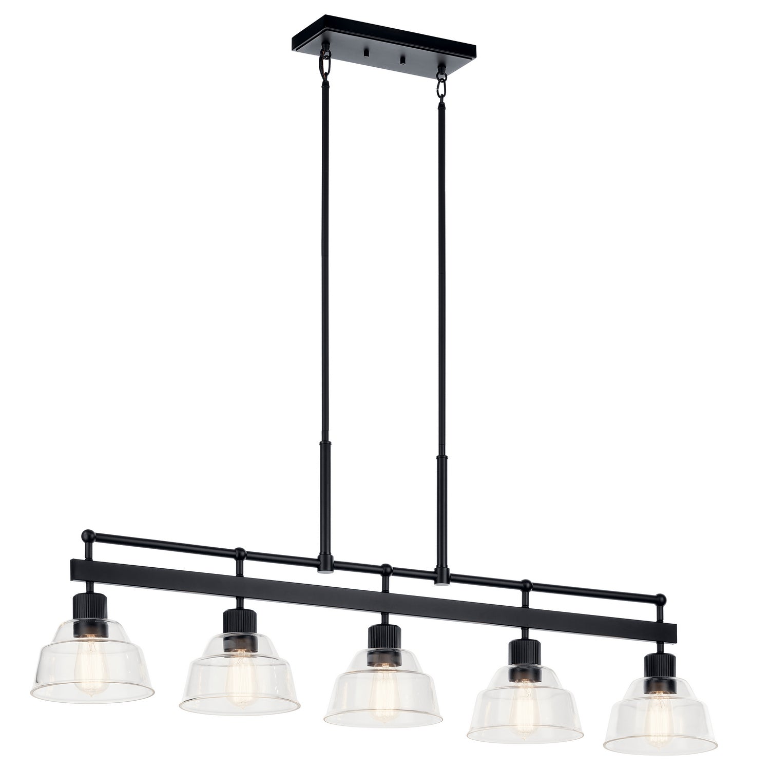 KICHLER 52404BK Eastmont 5 Light Linear Chandelier With Clear Glass Black And Walnut Wood