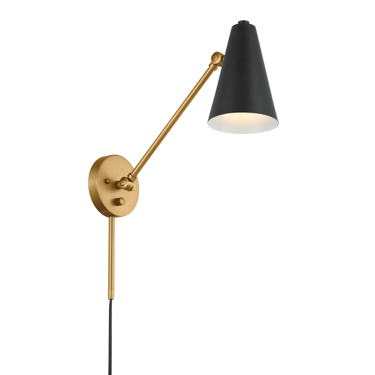 KICHLER 52485NBRB Sylvia 1 Arm Wall Sconce Natural Brass With Black Shade