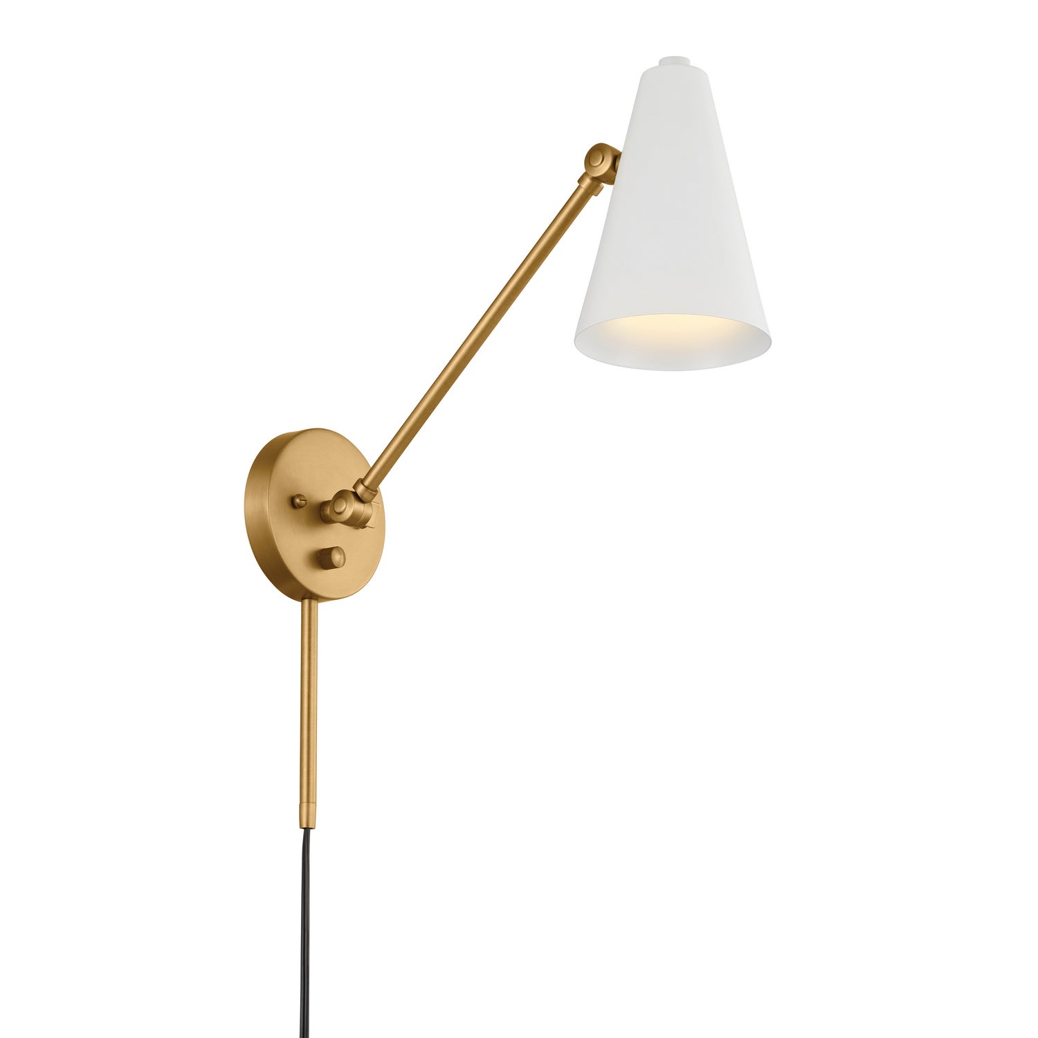 KICHLER 52485NBRW Sylvia 1 Arm Wall Sconce Natural Brass With White Shade