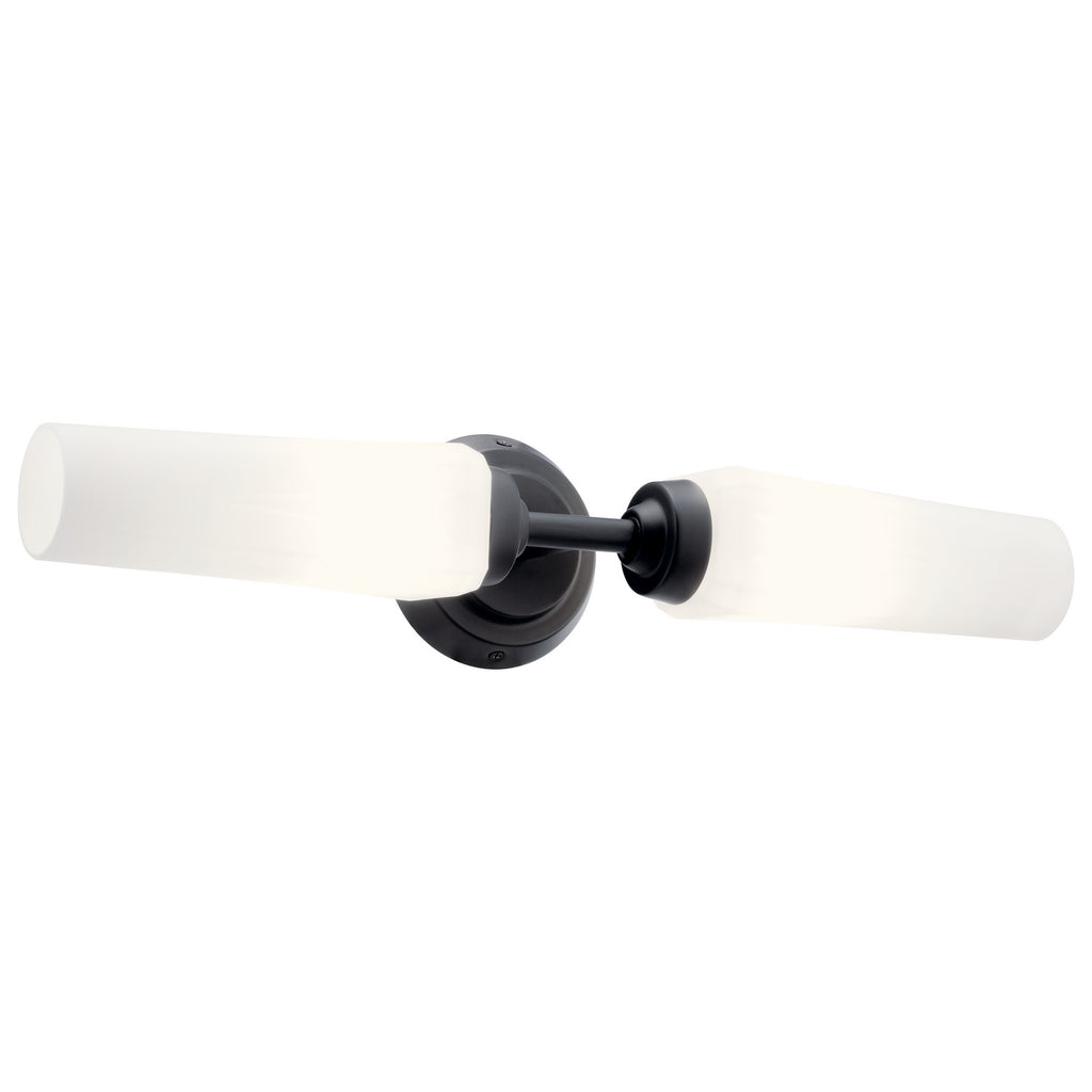 KICHLER 55074BK Truby 19.75" 2 Light Vanity Light With Satin Etched Cased Opal Glass Polished Nickel